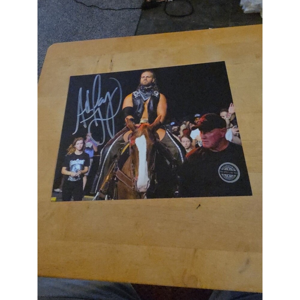 Signed Cowboy Hangman Adam Page 8x10 AEW PWT On Horse